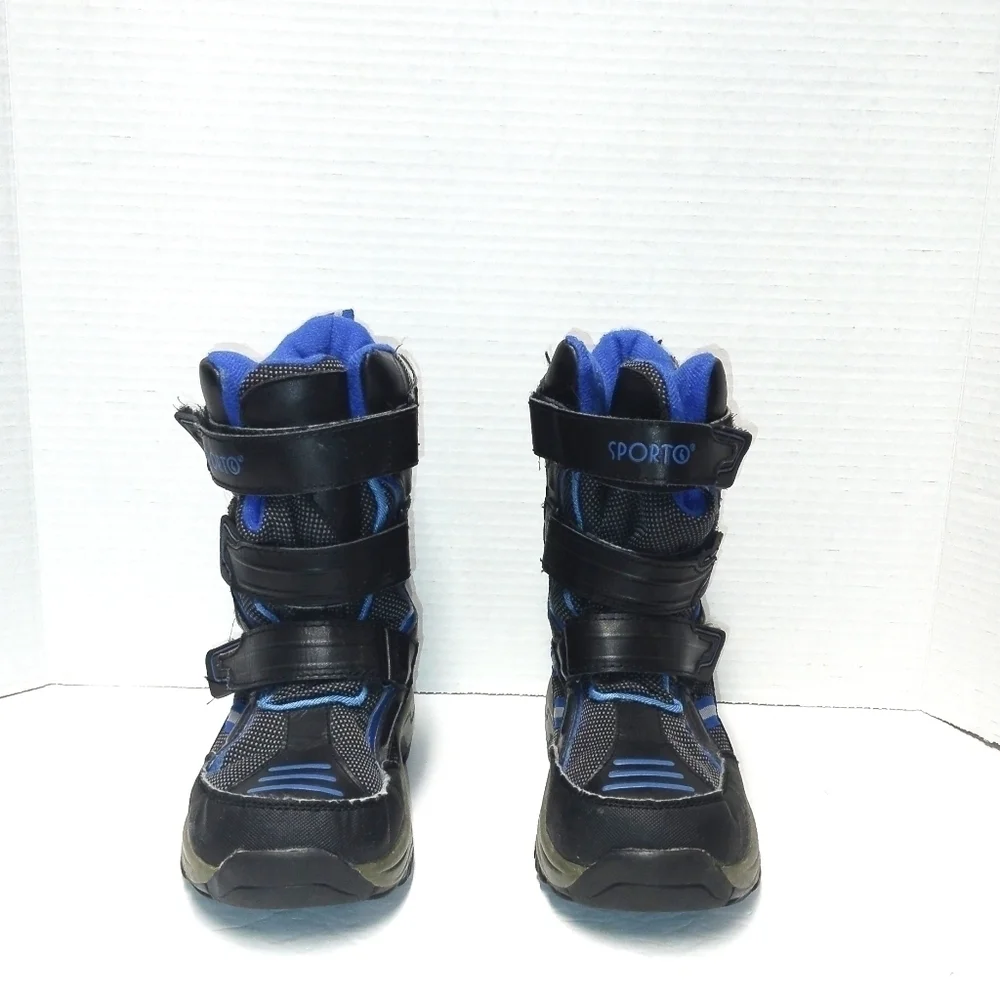 Sporto Kids Winter Boots Black & Blue Insulated Snow Boots Size 2
